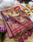 Pink Premium Soft Tussar Silk Paithani Zari Woven Saree
