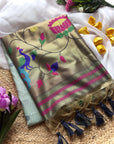 Sky Blue Premium Soft Tussar Silk Paithani Zari Woven Saree