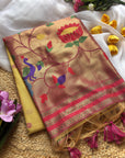 Yellow Premium Soft Tussar Silk Paithani Zari Woven Saree