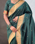 Bottle Green Paithani Silk Zari Woven Saree with Mahalaxmi Pallu