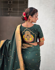 Bottle Green Paithani Silk Zari Woven Saree with Mahalaxmi Pallu