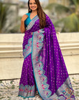 Purple Darbari Pashmina Silk Zari Woven Saree
