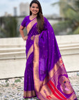 Purple Paithani Silk Zari Woven Saree with Mahalaxmi Pallu