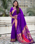 Purple Paithani Silk Zari Woven Saree with Mahalaxmi Pallu