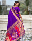 Purple Paithani Silk Zari Woven Saree with Mahalaxmi Pallu