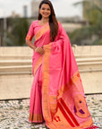 Baby Pink Paithani Silk Zari Woven Saree with Mahalaxmi Pallu