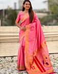 Baby Pink Paithani Silk Zari Woven Saree with Mahalaxmi Pallu