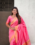 Baby Pink Paithani Silk Zari Woven Saree with Mahalaxmi Pallu