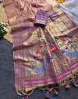 Peach Premium Soft Tussar Silk Paithani Zari Woven Saree