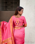 Baby Pink Paithani Silk Zari Woven Saree with Mahalaxmi Pallu