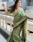 Pista Green Banarasi Satin Zari Woven Silk Saree with Arrow Pattern