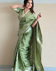 Pista Green Banarasi Satin Zari Woven Silk Saree with Arrow Pattern