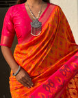 Orange Soft Silk Zari Woven Contrast Ikkat Patola Saree