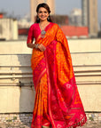Orange Soft Silk Zari Woven Contrast Ikkat Patola Saree