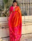 Orange Soft Silk Zari Woven Contrast Ikkat Patola Saree