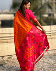 Orange Soft Silk Zari Woven Contrast Ikkat Patola Saree