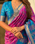 Magenta Soft Silk Zari Woven Contrast Ikkat Patola Saree