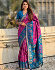 Magenta Soft Silk Zari Woven Contrast Ikkat Patola Saree