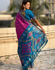 Magenta Soft Silk Zari Woven Contrast Ikkat Patola Saree
