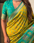 Mehendi Green Soft Silk Zari Woven Contrast Ikkat Patola Saree