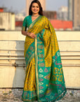 Mehendi Green Soft Silk Zari Woven Contrast Ikkat Patola Saree