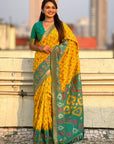 Yellow Soft Silk Zari Woven Contrast Ikkat Patola Saree