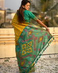 Yellow Soft Silk Zari Woven Contrast Ikkat Patola Saree