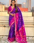 Violet Soft Silk Zari Woven Contrast Ikkat Patola Saree