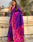 Violet Soft Silk Zari Woven Contrast Ikkat Patola Saree