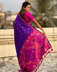 Violet Soft Silk Zari Woven Contrast Ikkat Patola Saree