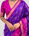 Violet Soft Silk Zari Woven Contrast Ikkat Patola Saree