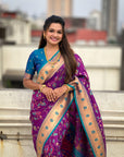 Purple Paithani Silk Meenakari Zari Woven Jaal Saree