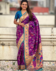 Purple Paithani Silk Meenakari Zari Woven Jaal Saree