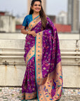 Purple Paithani Silk Meenakari Zari Woven Jaal Saree
