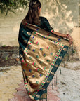 Bottle Green Paithani Silk Saree with Zari Woven Meenakari Lotus Border and Pallu