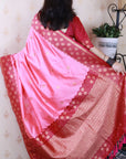 Baby Pink Soft Banarasi Silk Zari Work Saree with Flower Pattern Border