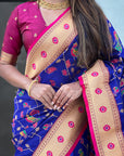 Violet Paithani Silk Meenakari Zari Woven Jaal Saree