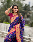 Violet Paithani Silk Meenakari Zari Woven Jaal Saree