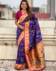 Violet Paithani Silk Meenakari Zari Woven Jaal Saree