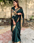 Bottle Green Paithani Silk Saree with Zari Woven Meenakari Lotus Border and Pallu