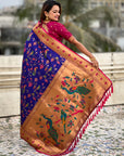 Violet Paithani Silk Meenakari Zari Woven Jaal Saree