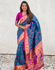 Blue Paithani Silk Meenakari Zari Woven Jaal Saree