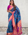 Blue Paithani Silk Meenakari Zari Woven Jaal Saree