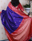 Violet Soft Banarasi Silk Zari Work Saree with Flower Pattern Border