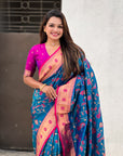 Blue Paithani Silk Meenakari Zari Woven Jaal Saree