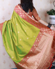 Mehendi Green Soft Banarasi Silk Zari Work Saree with Flower Pattern Border