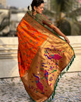 Orange Paithani Silk Meenakari Zari Woven Jaal Saree