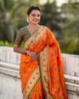 Orange Paithani Silk Meenakari Zari Woven Jaal Saree