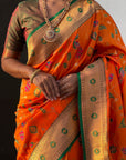 Orange Paithani Silk Meenakari Zari Woven Jaal Saree