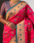 Pink Paithani Silk Meenakari Zari Woven Jaal Saree
